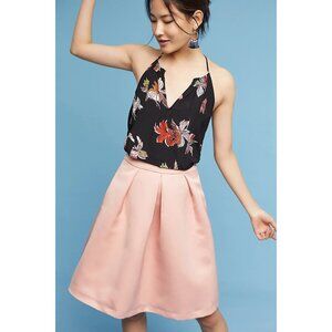 Anthropologie Maeve Pintucked Silk Cami in Black Motif - sz 2